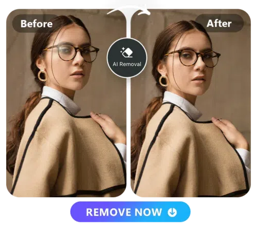 a woman wearing glasses photo and the glare on the glasses removed photo side by side